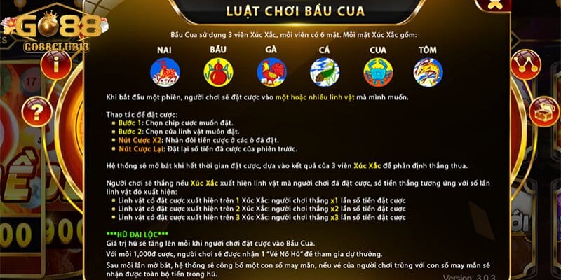 Chia sẻ luật chơi, quy tắc và tỷ lệ trả thưởng của bầu của mini Go88