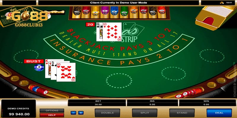 Các lựa chọn trong game blackjack go88